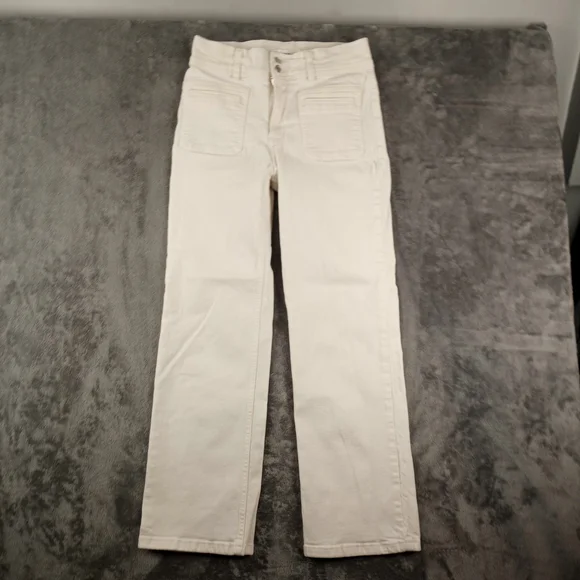 Mango Women's Cream High-Waist Straigh Jeans Size 4 - Picture 8 of 16